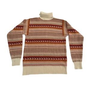 Vintage Collageman Sweater Mens Medium Multicolor Stripe Mock Neck Korea 80s